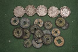 A collection of Chinese coins.