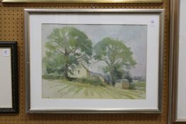 River landscape with sailing ships, oleographic print, in gilt frame.