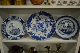 Three Chinese blue and white plates.