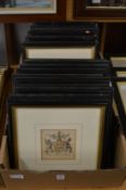 A large quantity of Heraldic prints, framed and glazed.
