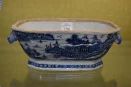 A small Chinese blue and white tureen, lacking cover.