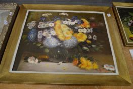 Still life of flowers in a vase, oil on canvas.