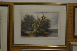 Henry Earp Senior, cattle by a watering hole, watercolour.