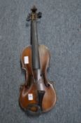 A cased violin and two bows (one bow af).