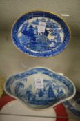 Two blue and white dishes.