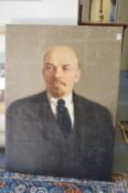 A bust length portrait of Lenin, oil on canvas, unframed.
