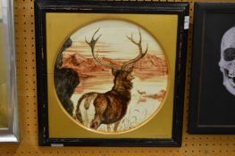 Highland stag, oil on tile.