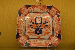 A Japanese imari square shaped dish.