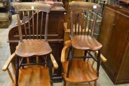 A pair of 19th century beech and elm kitchen chairs.