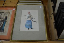 Three Chinese paintings on paper depicting figure subjects in national dress.
