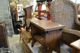 An oak fold-over coffee table, drop-flap coffee table and a small lectern.