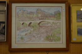 Alan Lumsden, bathers by a river, limited edition colour print, signed.