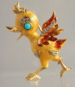 AN 18CT GOLD, DUCK BROOCH BY FRASCAROLO set with turquoise and diamonds. 15gms.