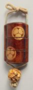 A JAPANESE THREE DIVISION WOODEN LACQUER INRO. 2.5ins