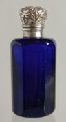 A BRISTOL BLUE SILVER TOP SCENT BOTTLE. 2.25ins long.
