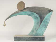 MANNER OF HENRY MOORE. AN ABSTRACT BRONZE SCULPTURE. 2ft 2ins high, 2ft 10ins long.