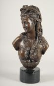 AFTER MAX BLONDEL. A BRONZE BUST OF A YOUNG LADY. Signed. 15ins high on a circular base.