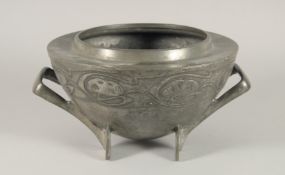 A TUDRIC PEWTER ROSE BOWL. No. 0229 designed by ARCHIBALD KNOX. 10ins diameter.