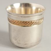 A CHRISTOFLE OF PARIS SMALL BEAKER. 1.5ins in a cream Christofle box