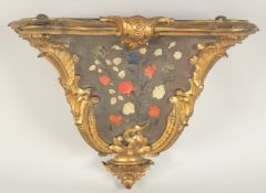 A GOOD LOUIS XVI PERIOD CLOCK BRACKET with ormolu mounts, acanthus scrolls, the panels inlaid with