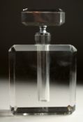 A LARGE CHANEL STYLE PLAIN GLASS SCENT BOTTLE AND STOPPER. 10.5ins high.