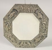 A FRENCH SILVER PLATED MIRROR. 7ins x 6ins.