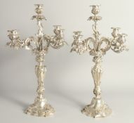 A GOOD PAIR OF LOUIS XVI DESIGN FOUR BRANCH CANDELABRA with acanthus leaves and scrolls. 20ins