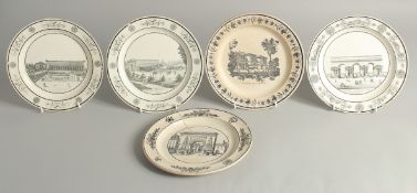 A SET OF FIVE FRENCH ARCHITECTURAL PLATES, some buildings no longer exist. 8ins diameter.