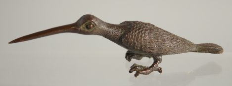 A JAPANESE BRONZE BIRD. 5.25ins long.