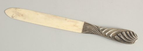 A SILVER HANDLED BONE LETTER OPENER. 12ins long.