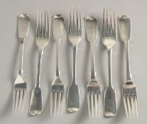 A COMPOSITE SET OF SILVER FIDDLE PATTERN DESSERT FORKS. London 1863 and other dates. Weight 10ozs.