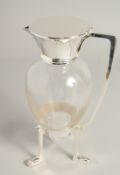 A GOOD CHRISTOPHER DRESSER DESIGN SILVER PLATED CROW'S FOOT CLARET JUG.