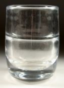 A HEAVY PLAIN GLASS KOSTA VASE. Signed No. 448/8. 4.75ins diameter x 7ins high.