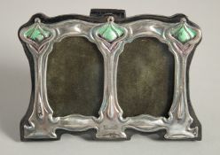 A SILVER AND ENAMEL DOUBLE PHOTOGRAPH FRAME