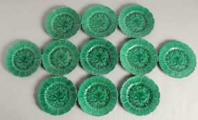 A SET OF ELEVEN FRUITING VINE GREEN DESSERT PLATES 7.5ins diameter