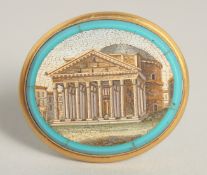 A GOOD MICRO MOSAIC OVAL BROOCH Olde in Temple. 3.5cms x 3cms.