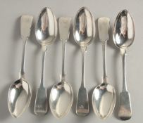 A SET OF SIX SILVER PERTH FIDDLE PATTERN DESSERT SPOONS by R. & R. KEAY. Weight 6ozs.