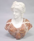 A GOOD ITALIAN CARVED TWO COLOUR MARBLE BUST OF A CLASSICAL LADY. 1ft 10ins high.