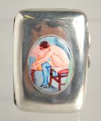 A PLAIN SILVER CIGARETTE CASE. Birmingham, 1916 with enamel nude.