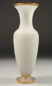 A FROSTED GLASS VASE edged in gilt. 11.5ins high.