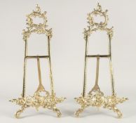 A PAIR OF BRASS PICTURE EASELS. 1ft 9ins.