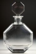 A VILLEROY & BOCH OCTAGONAL DECANTER AND STOPPER. 10ins high Signed.