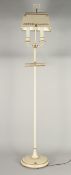 A WHITE TOLEWARE STANDING LAMP. 5ft high.