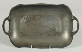 AN ART DECO TWO HANDLED TRAY stamped KAYSERZINN 4627. 13ins long.
