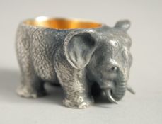 A SMALL RUSSIAN SILVER ELEPHANT SALT, 1.75ins long. Mark, No. over 1897, Eagle, Faberge mark.