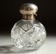 A CUT GLASS SCENT BOTTLE with silver top. Birmingham 1972.