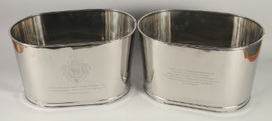 A MEDIUM PAIR OF NAPOLEON BONAPARTE OVAL COOLERS. 1ft .5ins high.