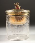 A RUSSIAN SILVER TOP CIRCULAR POWDER BOWL with silver top, bowl, and silver finial with blue enamel.