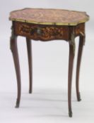 A GOOD 19TH CENTURY FRENCH ROSEWOOD AND MARQUETRY INLAID TABLE with shaped top, single drawer, on