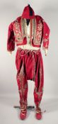 A COMPLETE TURKISH OTTOMAN EMBROIDERED MEN'S OUTFIT, including jacket, waistcoat, shirt, trousers,